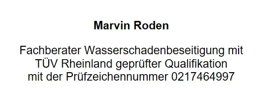 Informationen zu unserem Fachberater für Wasserschadenbeseitigung - Marvin Roden Informationen zu unserem Fachberater für Wasserschadenbeseitigung - Marvin Roden